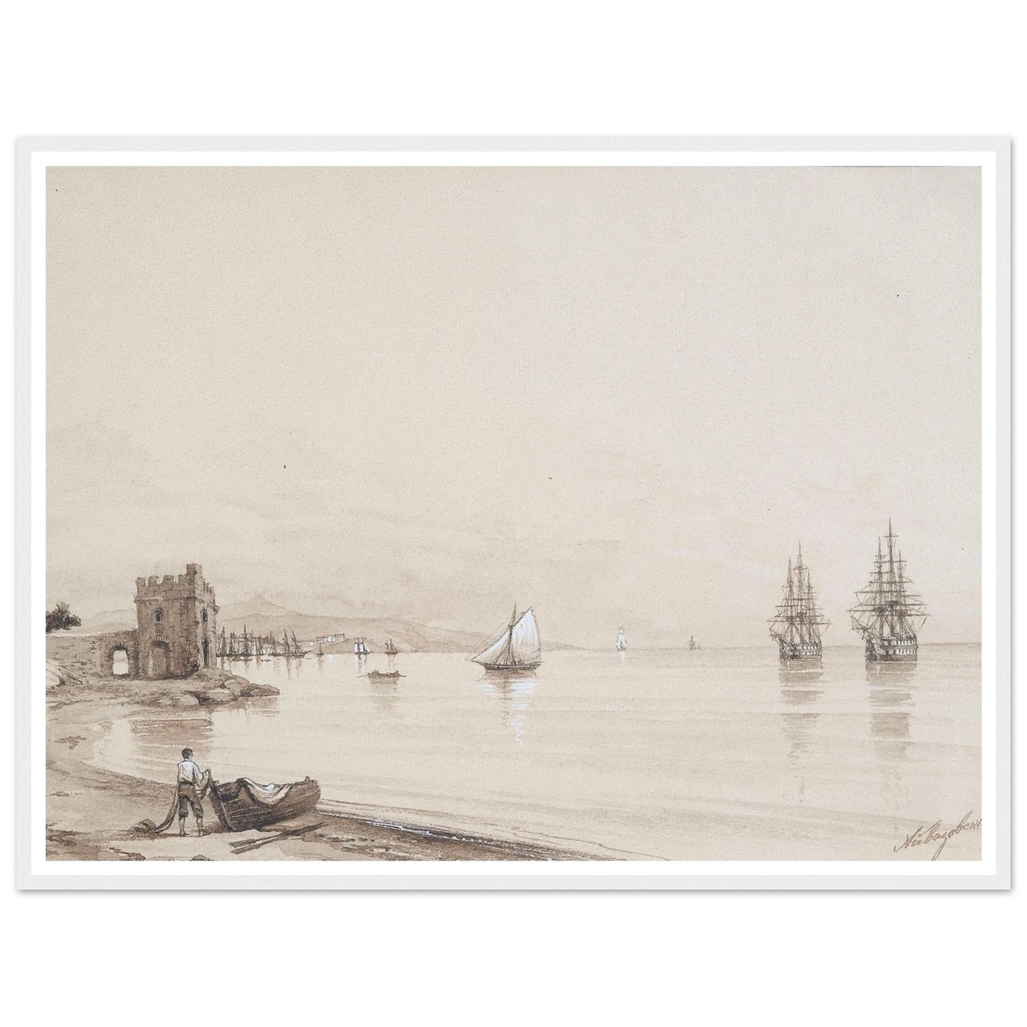 View of a bay with numerous sailing-ships Art Print | Ivan Konstantinovich Aivazovsky-Quipham Collections