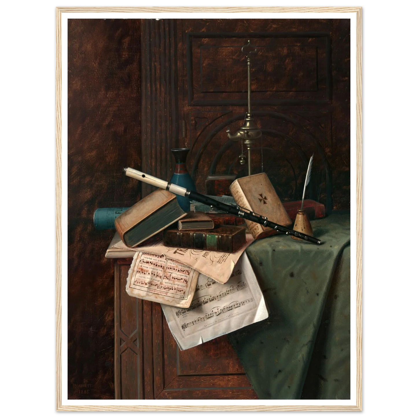Still Life with Flute, Vase and Roman Lamp (1885) Art Print | William Michael Harnett-Quipham Collections