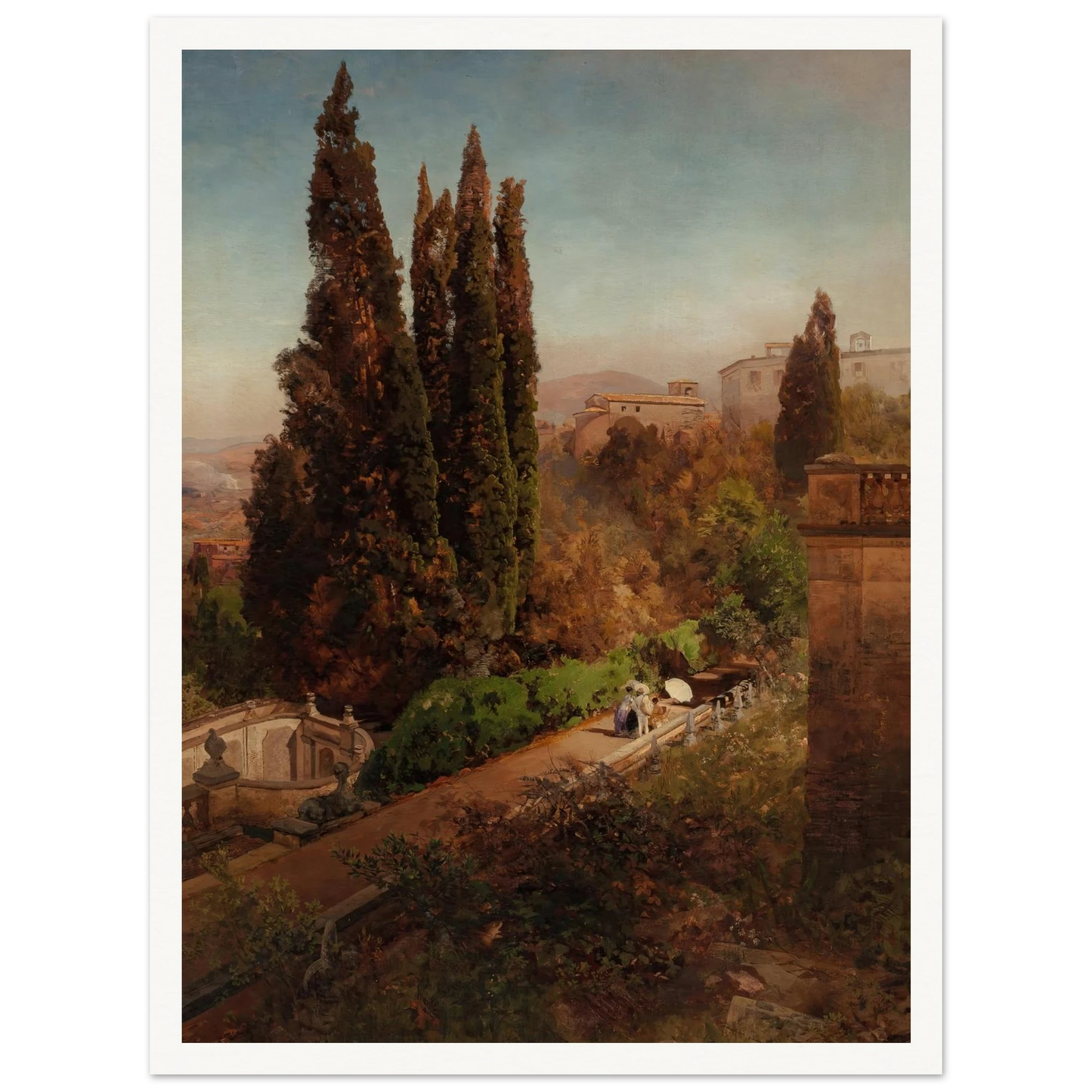 View from high in the gardens of Villa Torlonia, Frascati, Rome (1881) Art Print | Oswald Achenbach-Quipham Collections