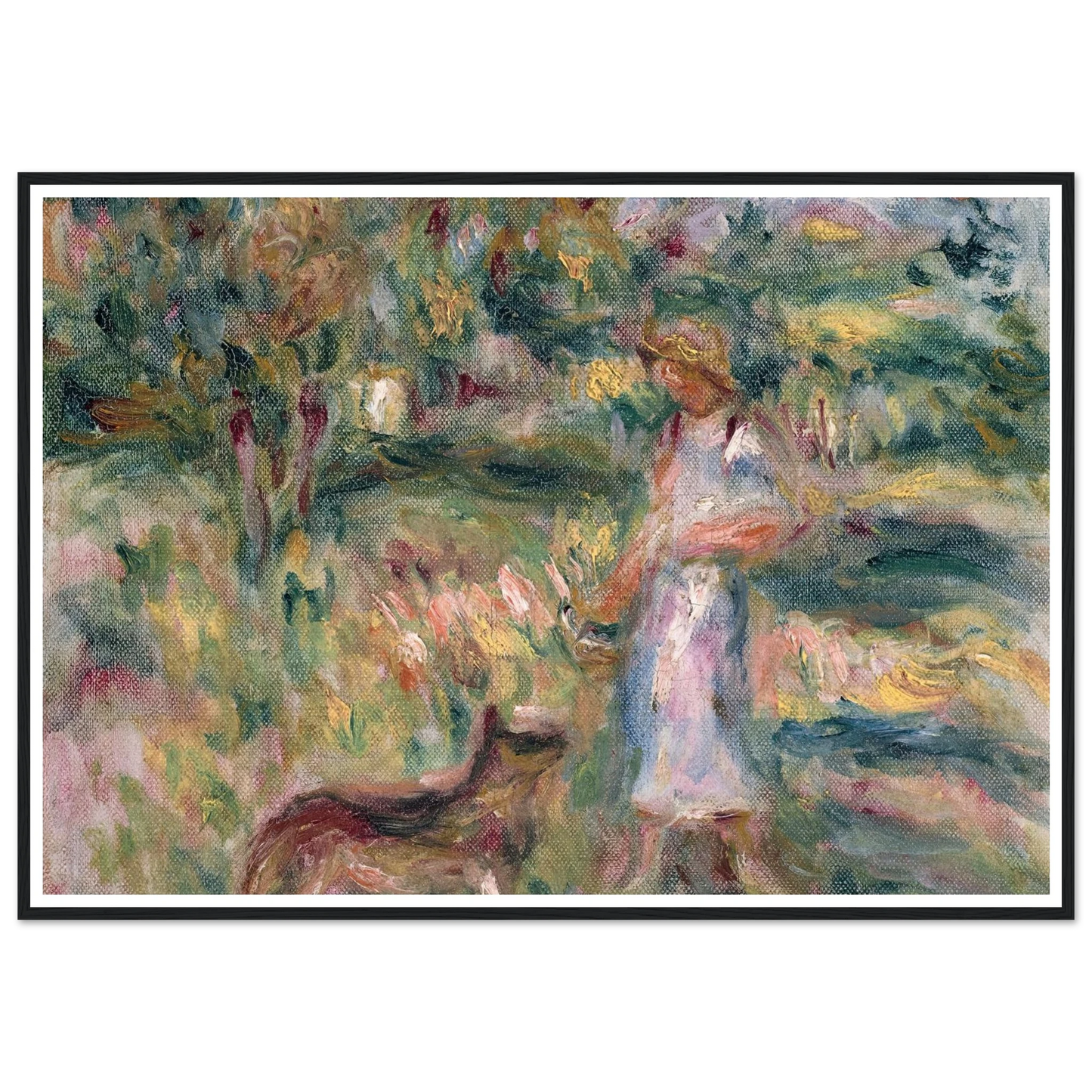 Paysage avec femme en bleu et Zaza à Cagnes (1919) Art Print | Pierre Auguste Renoir-Quipham Collections