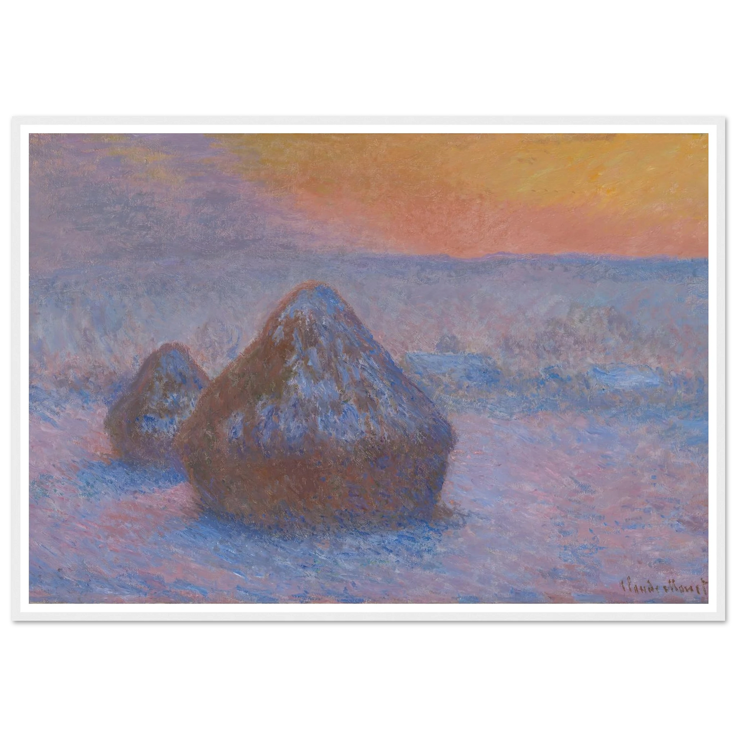 Stacks of Wheat (Sunset, Snow Effect) (1890-91) Art Print | Claude Monet-Quipham Collections