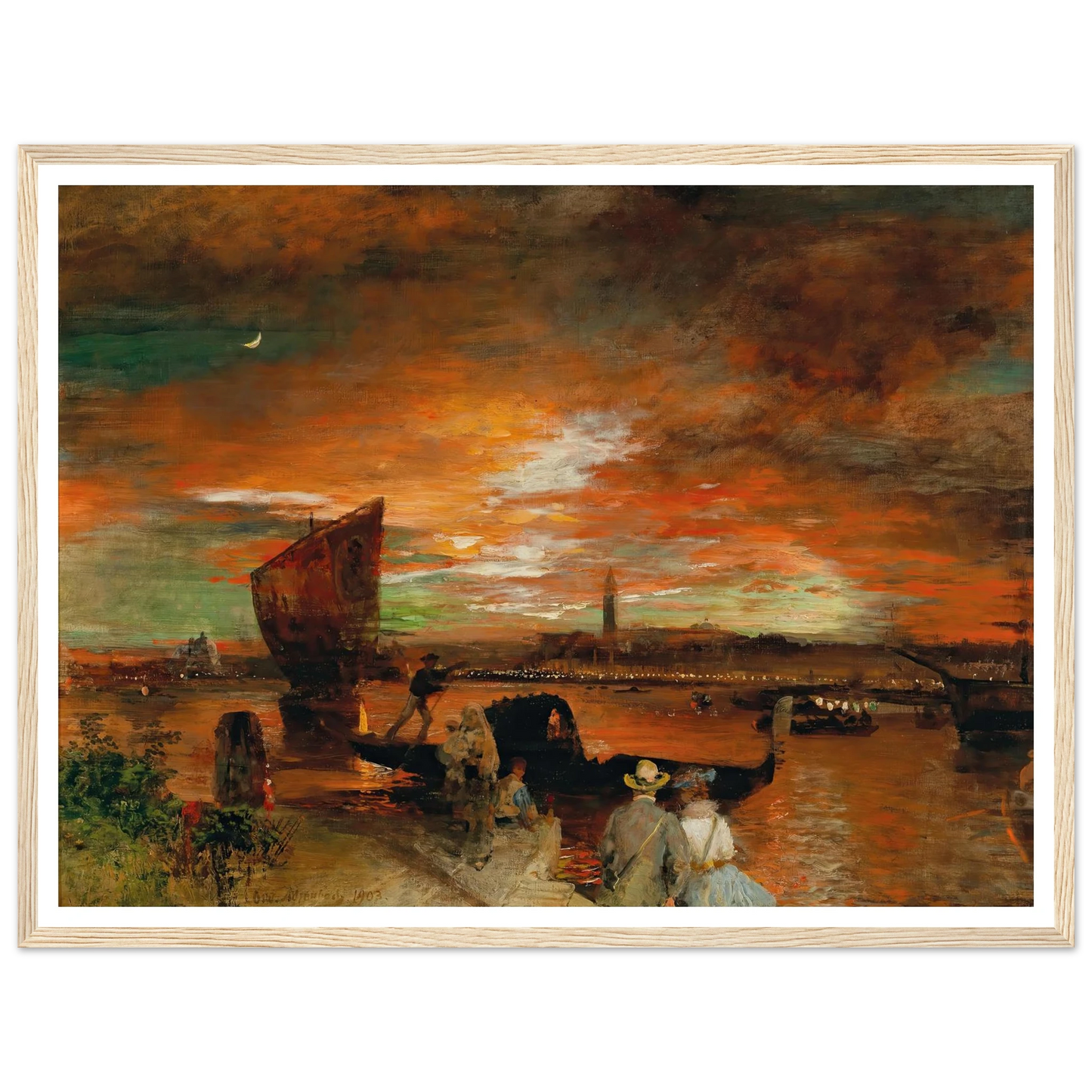 A scene at dusk in Venice (1903) Art Print | Oswald Achenbach-Quipham Collections
