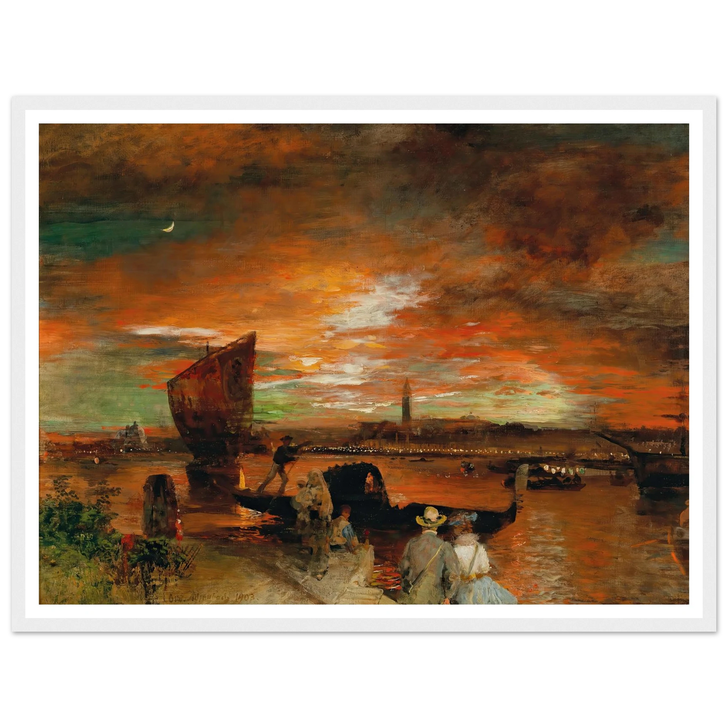 A scene at dusk in Venice (1903) Art Print | Oswald Achenbach-Quipham Collections