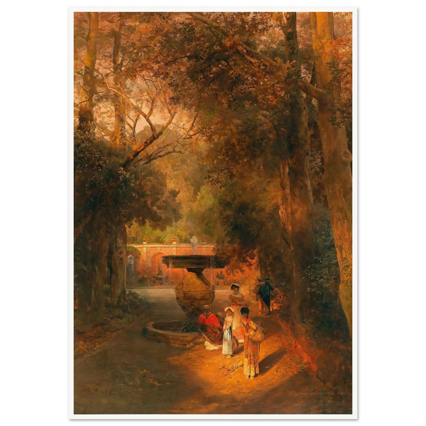 In the park by the fountain of Villa Torlonia in Frascati, near Rome Art Print | Oswald Achenbach-Quipham Collections
