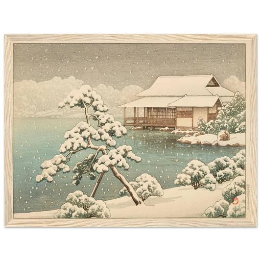 Kiyosumien no yuki (Snow at Kiyosumi Park) (1938) Art Print | Kawase Hasui - Framed Poster - 30x40 cm / 12x16″ - Black frame