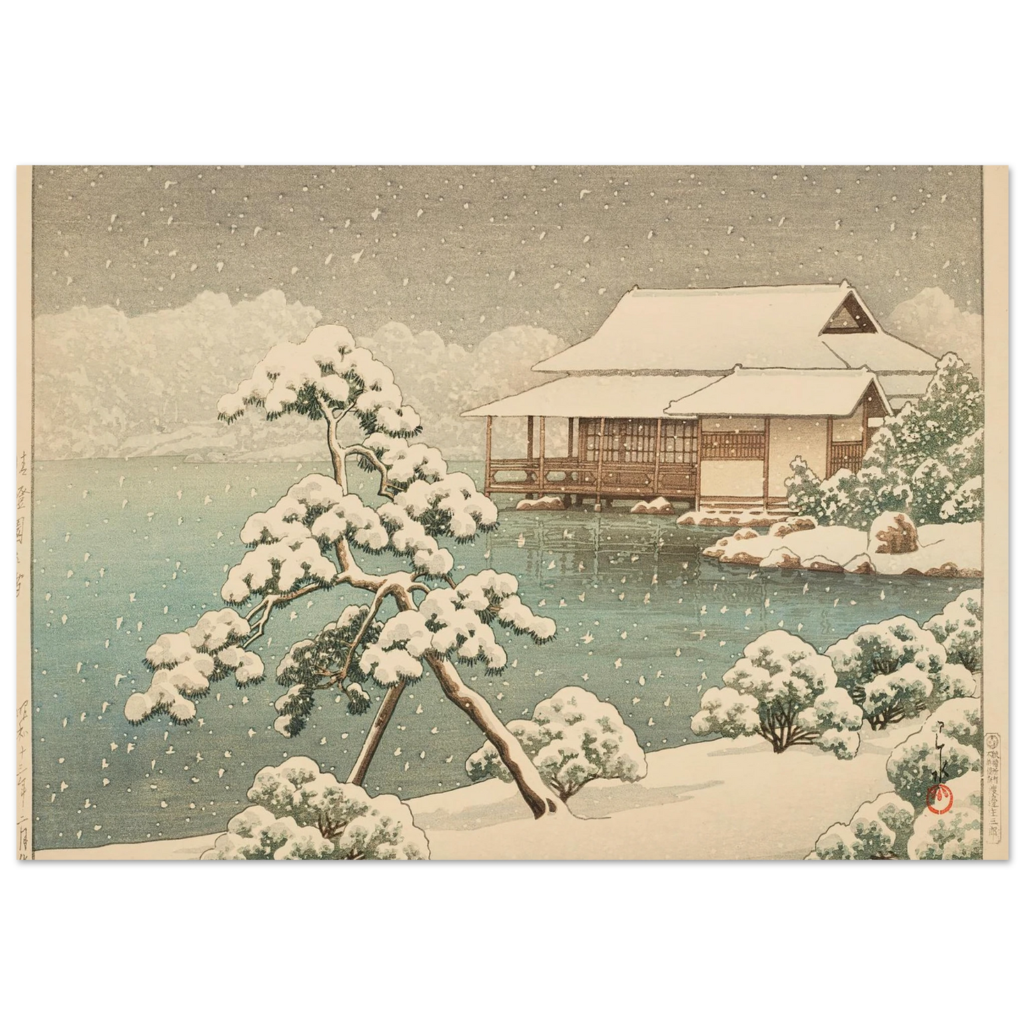 Kiyosumien no yuki (Snow at Kiyosumi Park) (1938) Art Print | Kawase Hasui-Quipham Collections