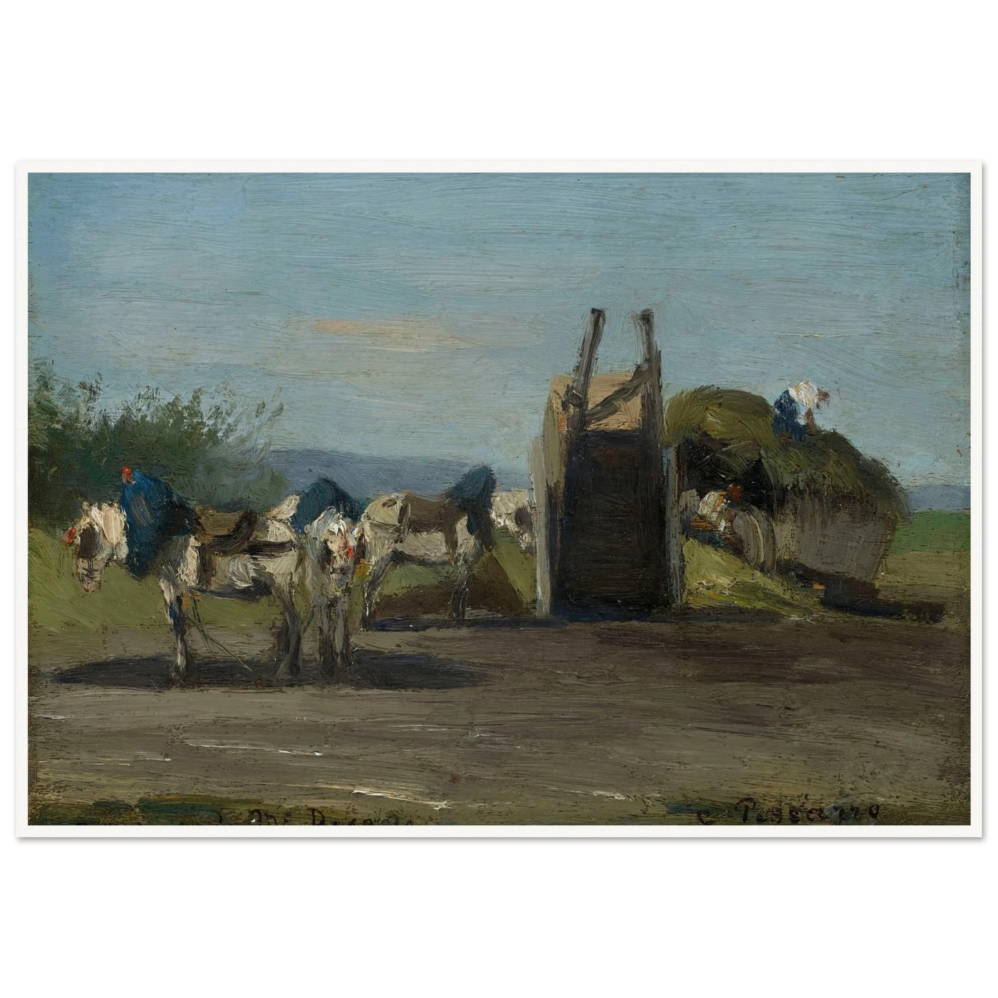 Chevaux blancs et charrettes (1862) Art Print | Camille Pissarro-Quipham Collections