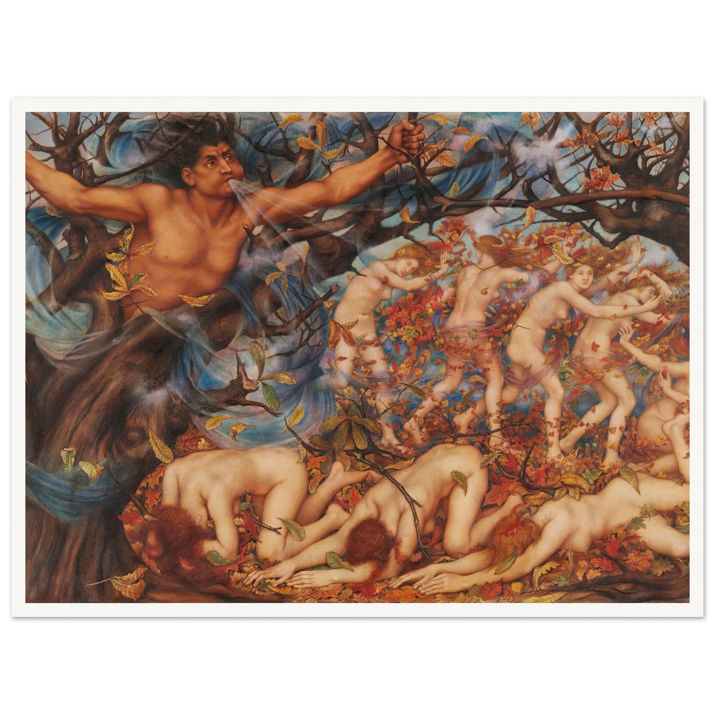 Boreas and the Fallen Leaves (1910) Art Print | Evelyn de Morgan-Quipham Collections