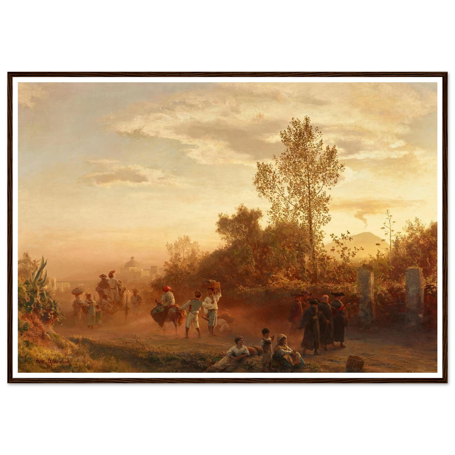 Landstraße bei Neapel mit Vesuv im Hintergrund Art Print | Oswald Achenbach-Quipham Collections