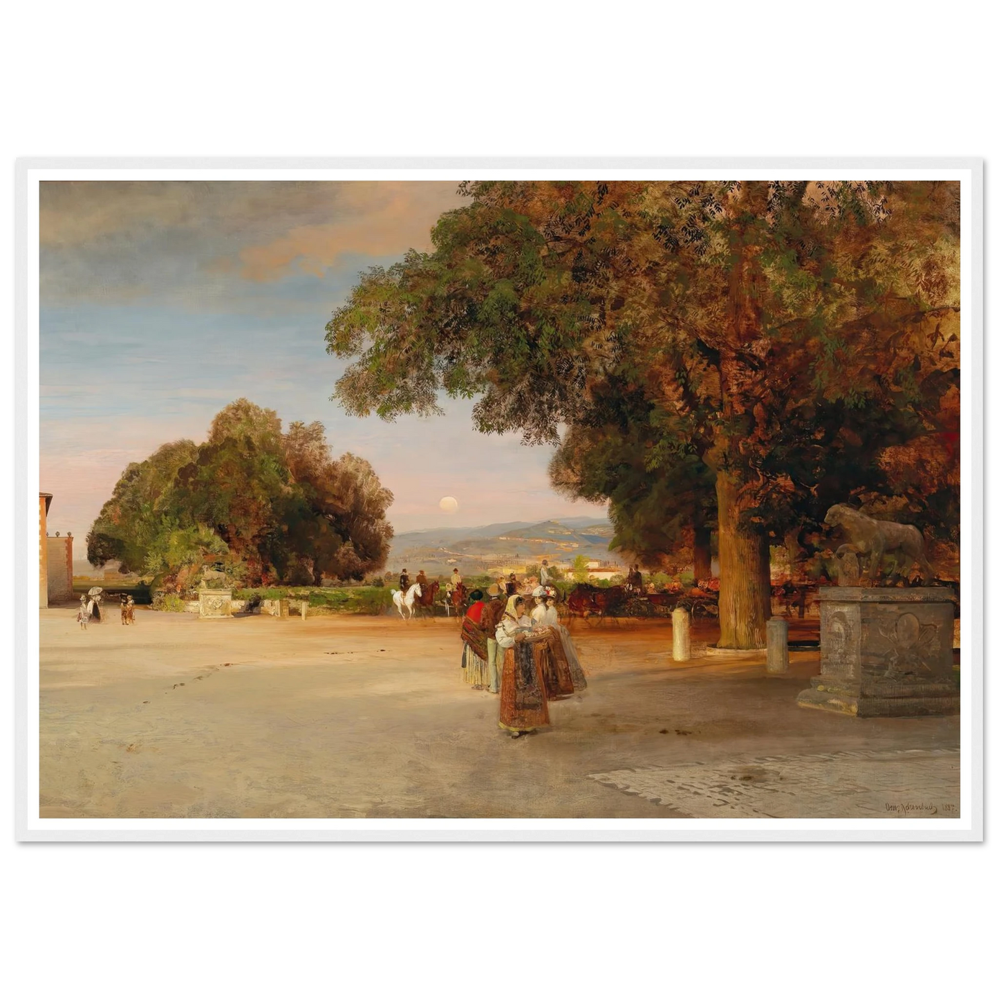 Scene at dusk on the terrace of Villa Grazioli in Grottaferrata Art Print | Oswald Achenbach-Quipham Collections