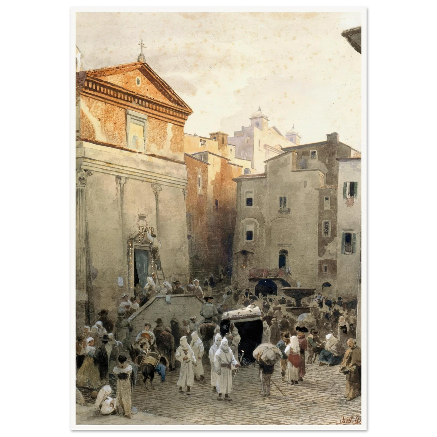 Funeral in Palestrina (circa 1857) Art Print | Oswald Achenbach-Quipham Collections