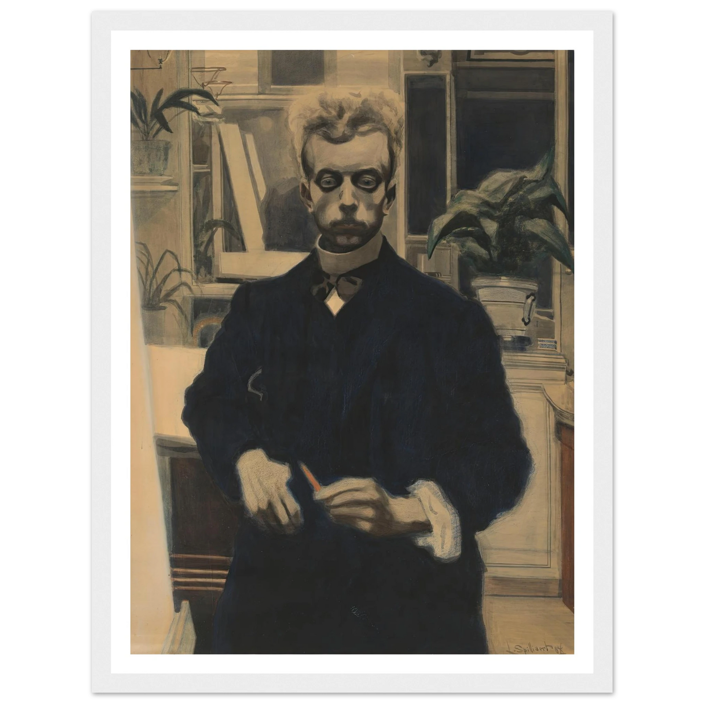 Zelfportret met rood potlood (1908) Art Print | Leon Spilliaert-Quipham Collections
