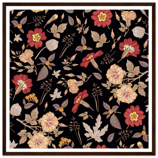 Faded Crimson Dark Vine Art Print | William Morris Inspired - Framed Poster - 30x30 cm / 12x12″ - Black frame