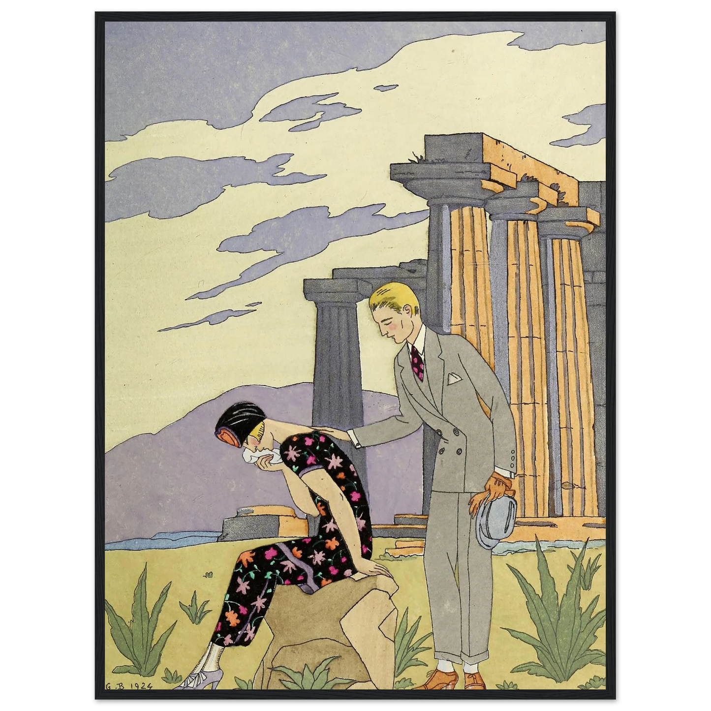 Falbalas et fanfreluches, Paestum (1925) Art Print | George Barbier - Framed Poster - 30x40 cm / 12x16″ - Black frame