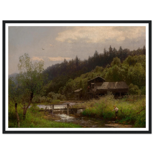 Farm House by the Creek Art Print | Hermann Ottomar Herzog - Framed Poster - 30x40 cm / 12x16″ - Black frame