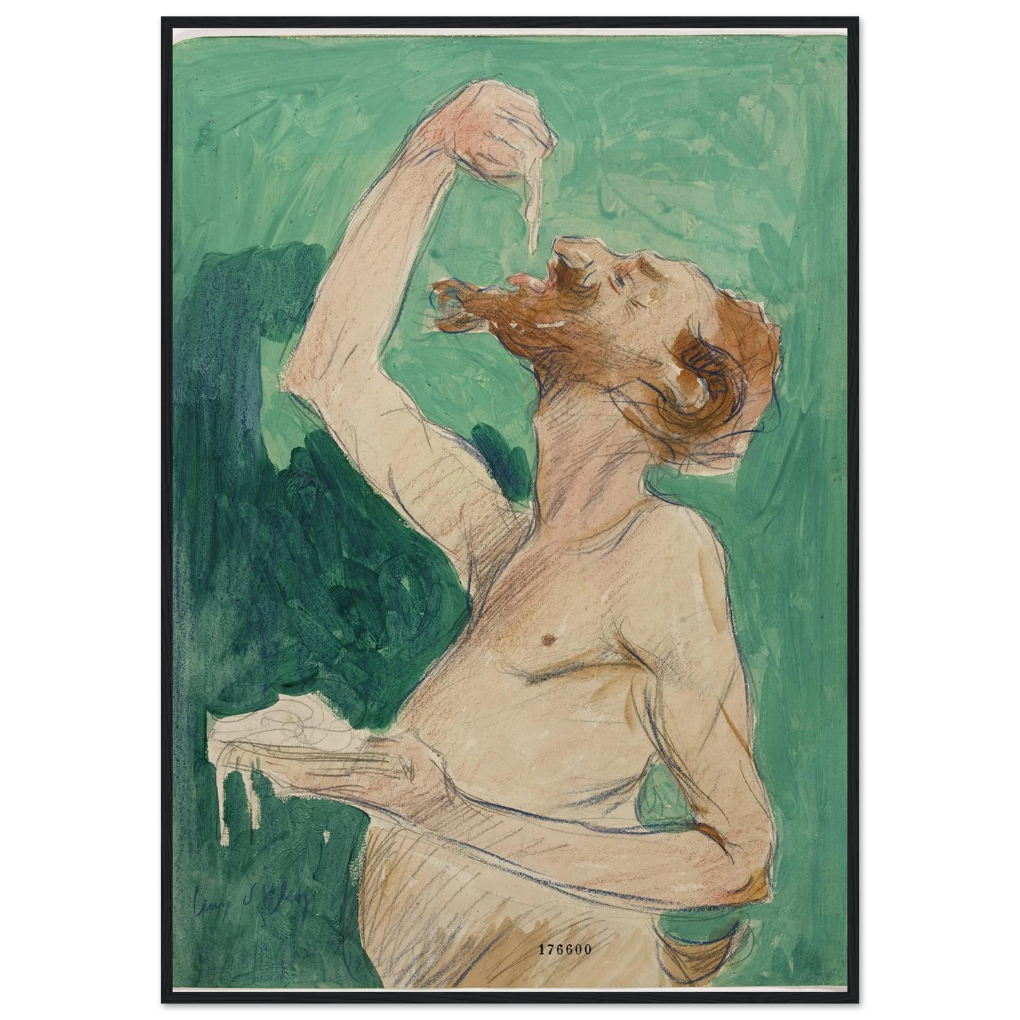 Faune mangeant des spaghettis (1920) Art Print | Jean Dylen - Framed Poster - 30x40 cm / 12x16″ - Black frame