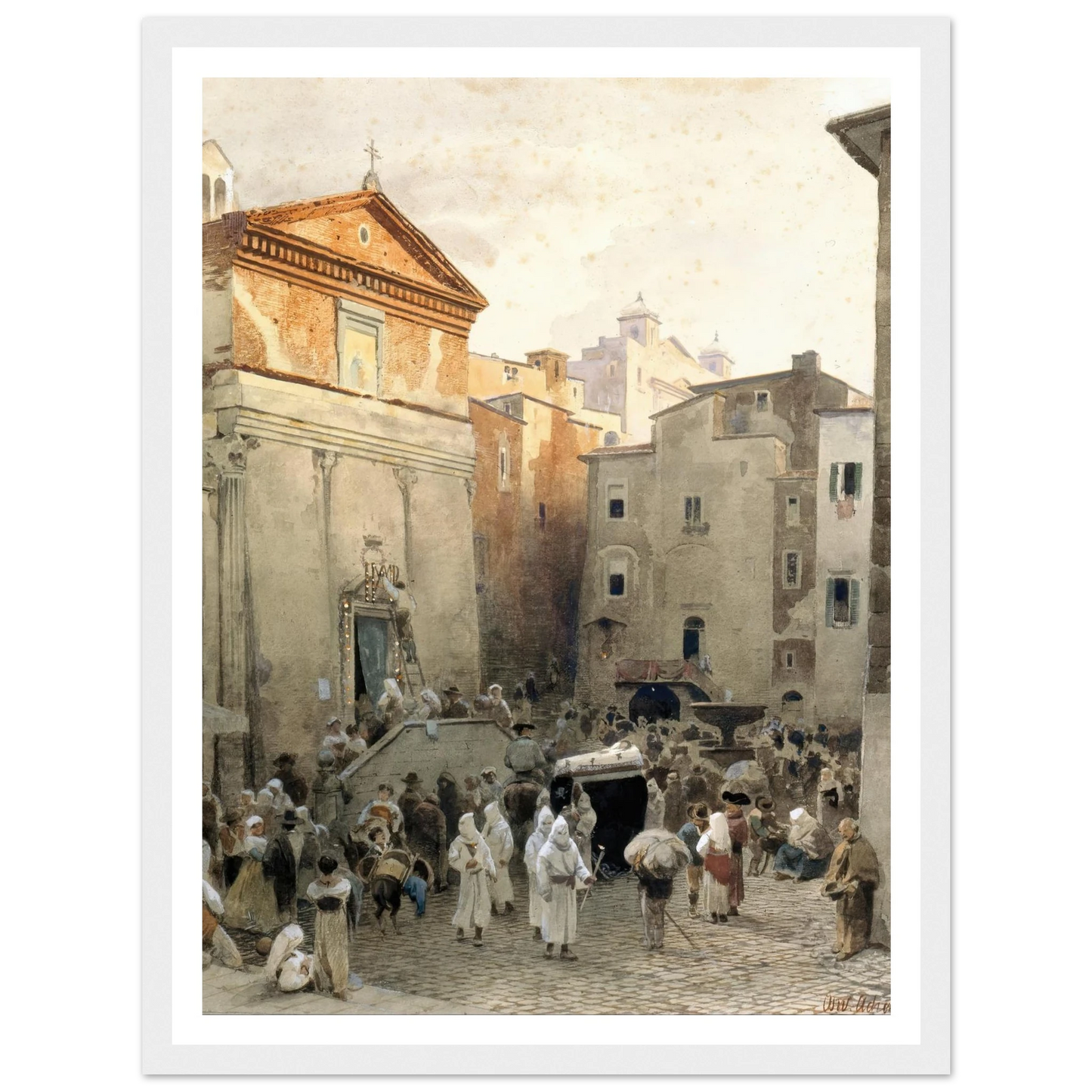 Funeral in Palestrina (circa 1857) Art Print | Oswald Achenbach-Quipham Collections