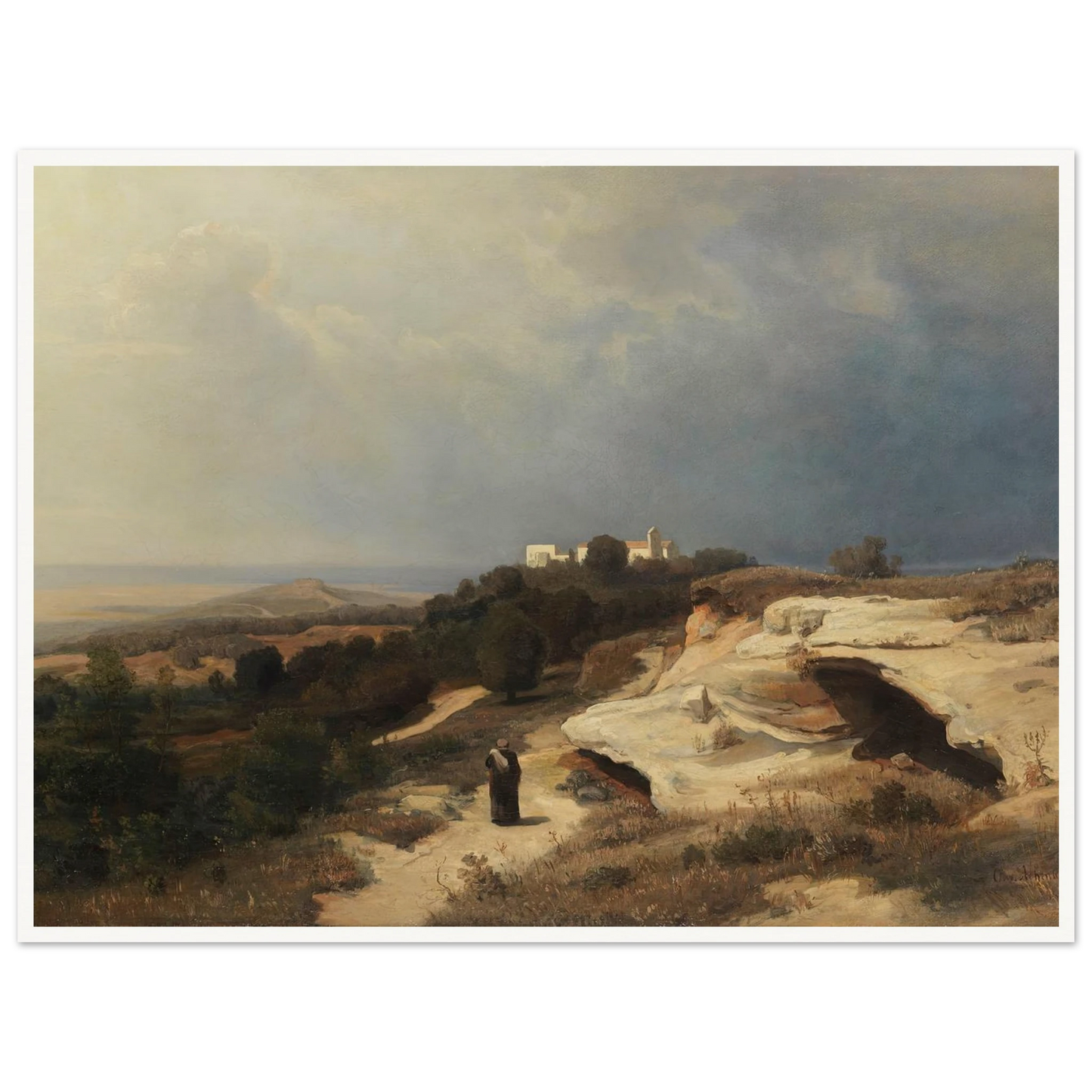 Campagnalandschaft mit wanderndem Mönch (1850) Art Print | Oswald Achenbach-Quipham Collections