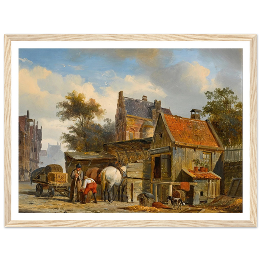 A Street Scene with a Blacksmith at Work (1844) Art Print | Cornelis Springer - Framed Poster - 30x40 cm / 12x16″ - Black frame
