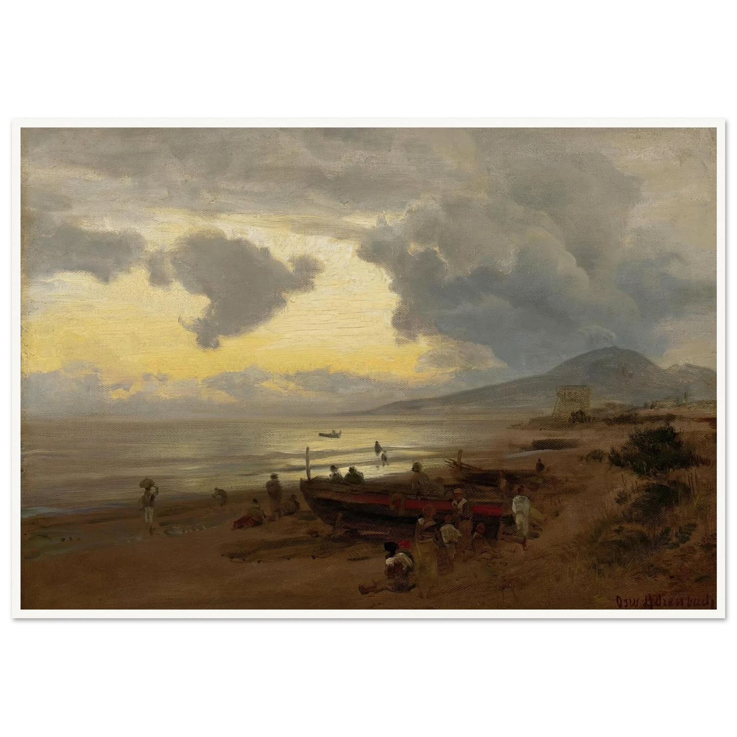 Sunset On The Shore Art Print | Oswald Achenbach-Quipham Collections