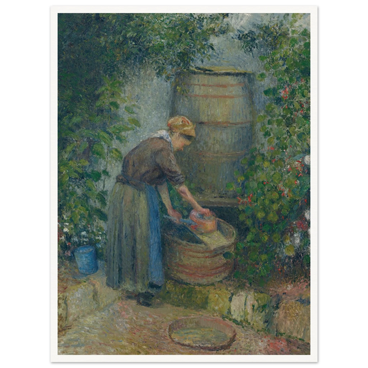 Femme lavant une casserole (1879) Art Print | Camille Pissarro - Framed Poster - 30x40 cm / 12x16″ - Black frame
