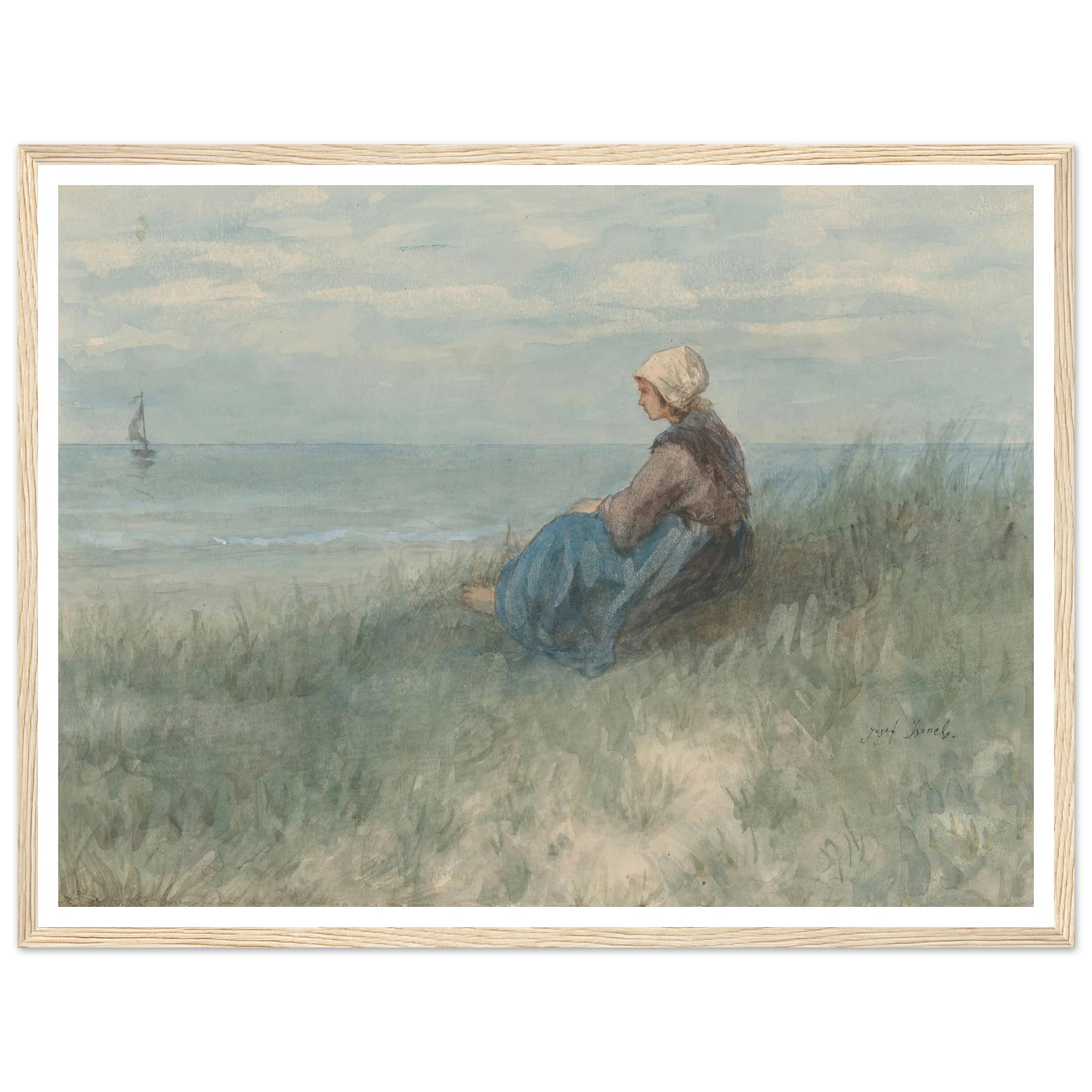 Een vrouw zit op een duin naar zee te kijken (1834 - 1911) Art Print | Jozef Israels-Quipham Collections