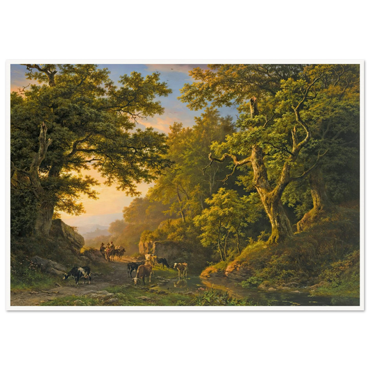 Figures In A Wooded Landscape (1850) Art Print | Barend Cornelis Koekkoek - Framed Poster - 30x40 cm / 12x16″ - Black frame