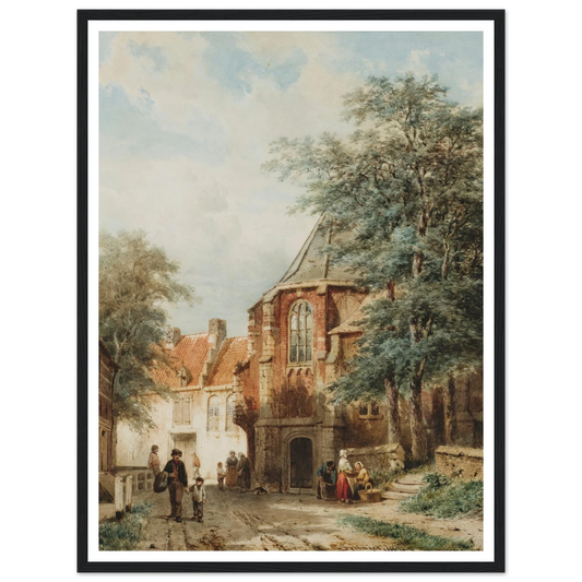 Figures In The Dorpsstraat, Asperen (1861) Art Print | Cornelis Springer - Framed Poster - 30x40 cm / 12x16″ - Black frame