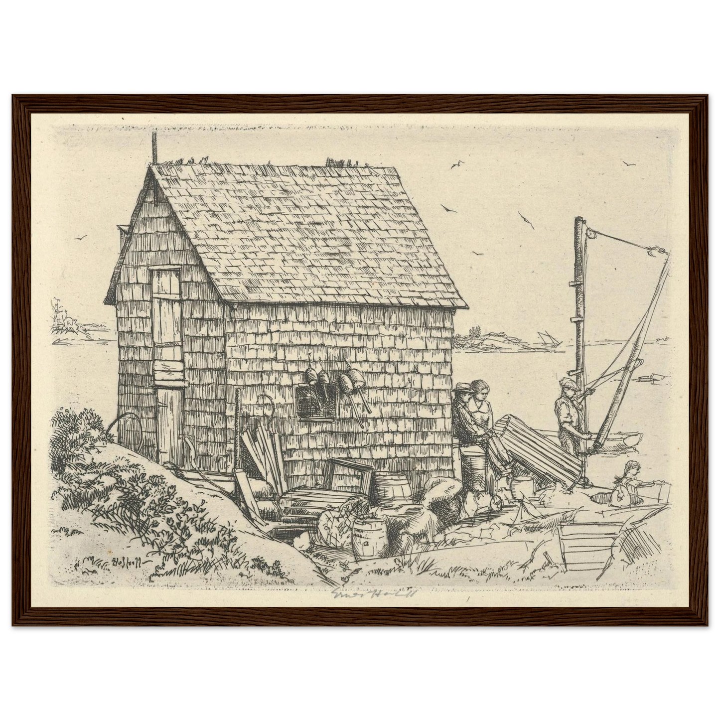 Fish House Idyll (1900-1925) Art Print | Ernest Haskell - Framed Poster - 30x40 cm / 12x16″ - Black frame