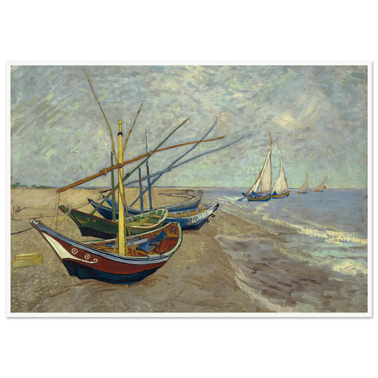 Fishing boats on the beach at Les Saintes-Maries-de-la-Mer (1888) Art Print | Vincent van Gogh - Framed Poster - 30x40 cm / 12x16″ - Black frame