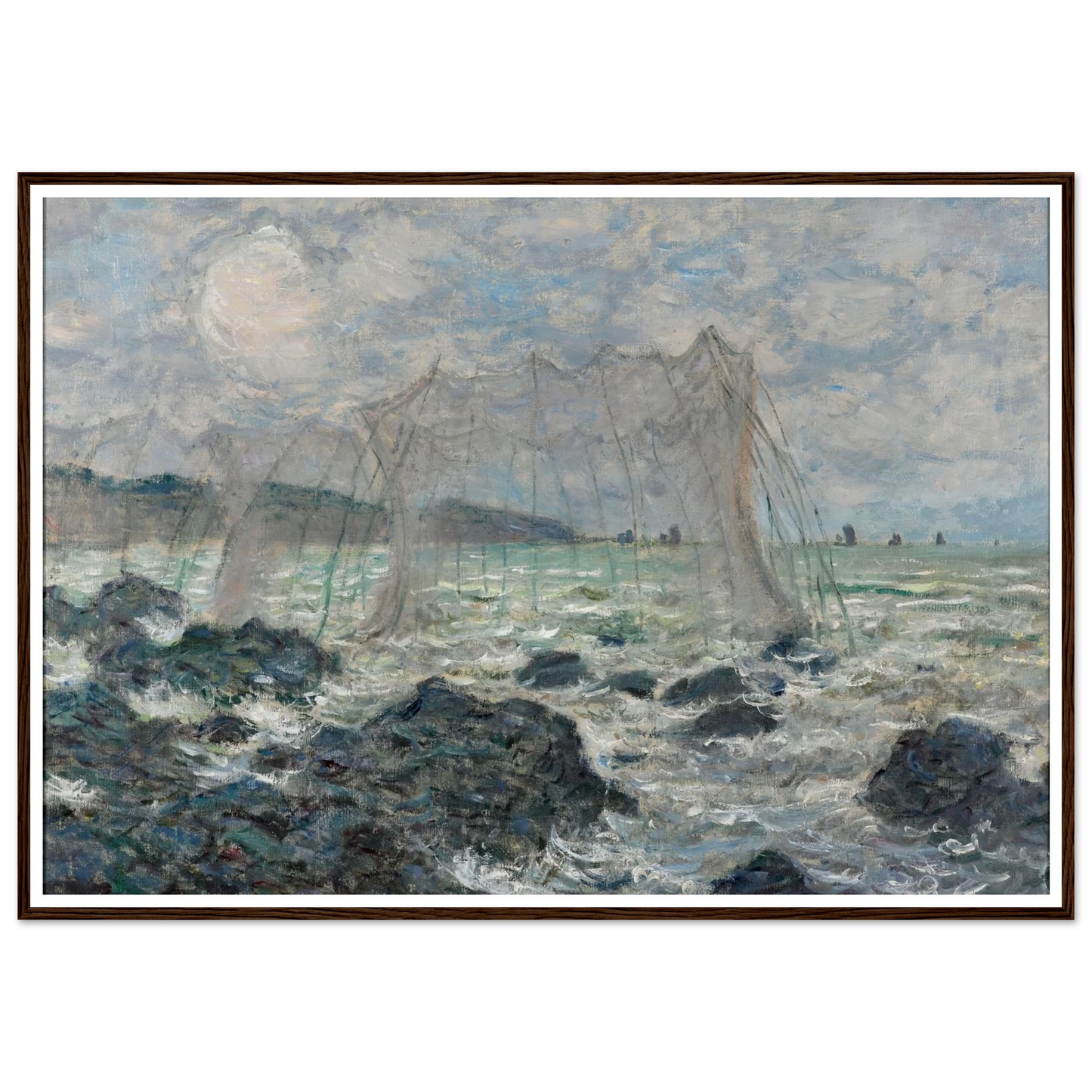 Fishing nets at Pourville (1882) Art Print | Claude Monet - Framed Poster - 30x40 cm / 12x16″ - Black frame