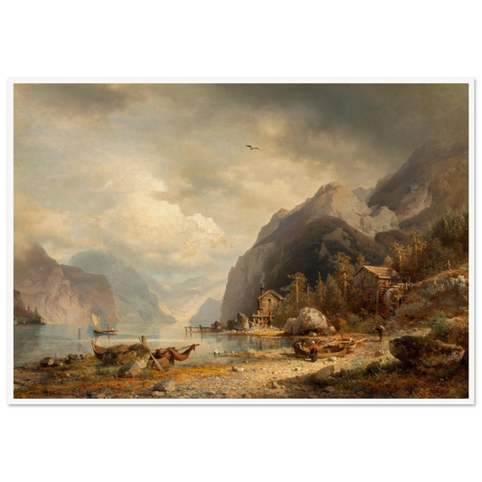 Fishing Village (1862) Art Print | Hermann Ottomar Herzog - Framed Poster - 30x40 cm / 12x16″ - Black frame