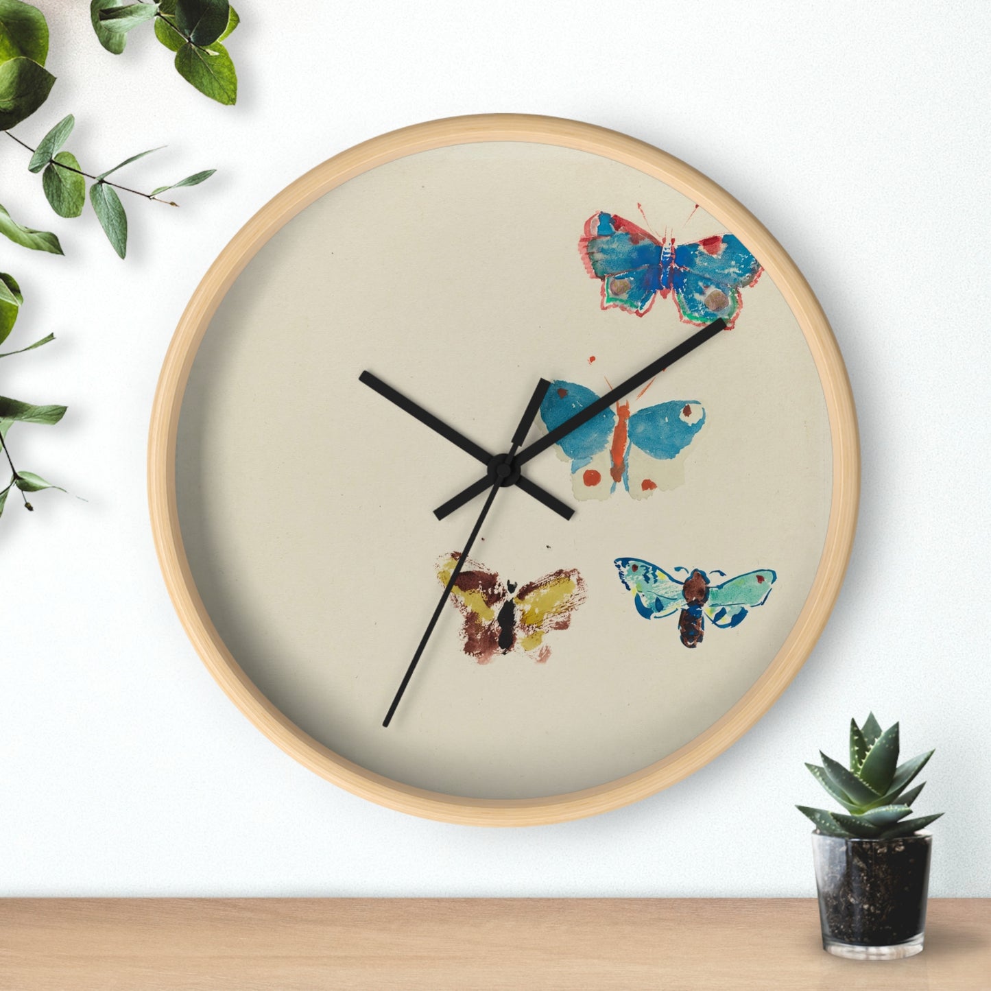 Five Butterflies Wall Clock | Odilon Redon - Black - Wooden Base - 10"