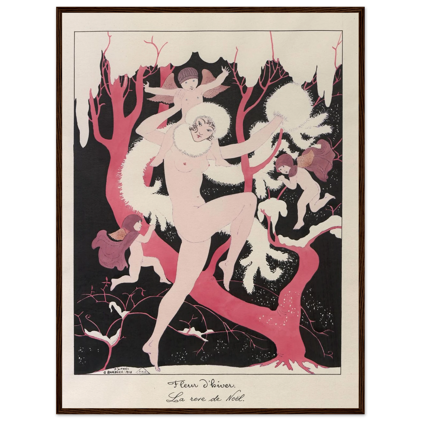 Fleur d’hiver. La rose de Noël (1915) Art Print | George Barbier - Framed Poster - 30x40 cm / 12x16″ - Black frame