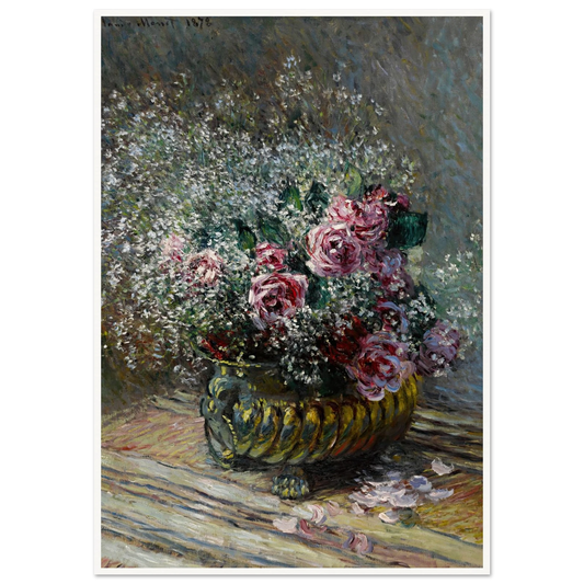Fleurs dans un pot (Roses et brouillard) (1878) Art Print | Claude Monet - Framed Poster - 30x40 cm / 12x16″ - Black frame