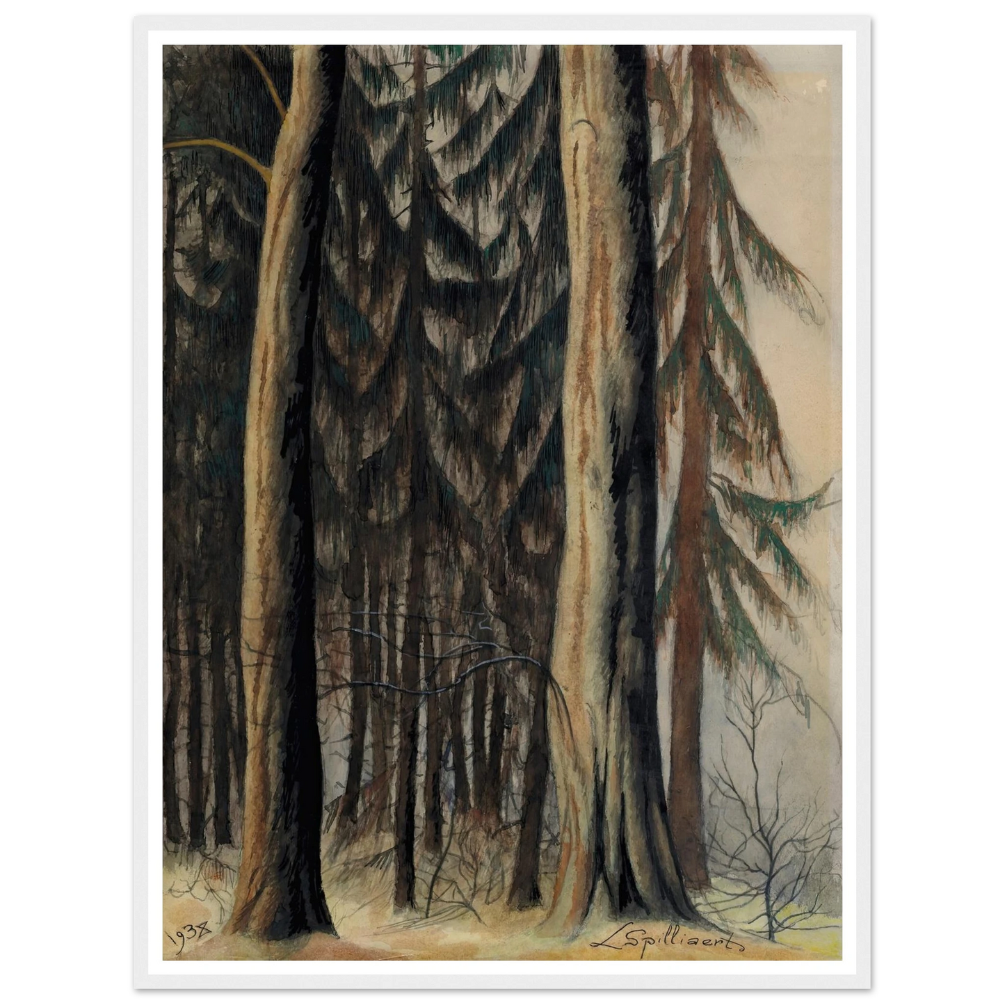 Forêt de sapins (1938) Art Print | Leon Spilliaert - Framed Poster - 30x40 cm / 12x16″ - Black frame