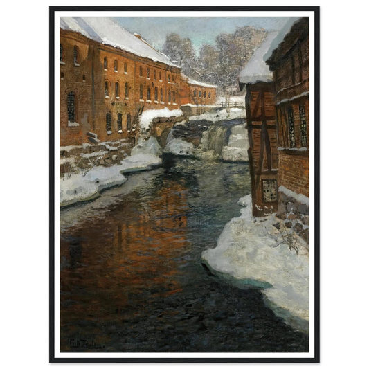 Fra Akerselven (The Akerselven River In The Snow) Art Print | Frits Thaulow - Framed Poster - 30x40 cm / 12x16″ - Black frame