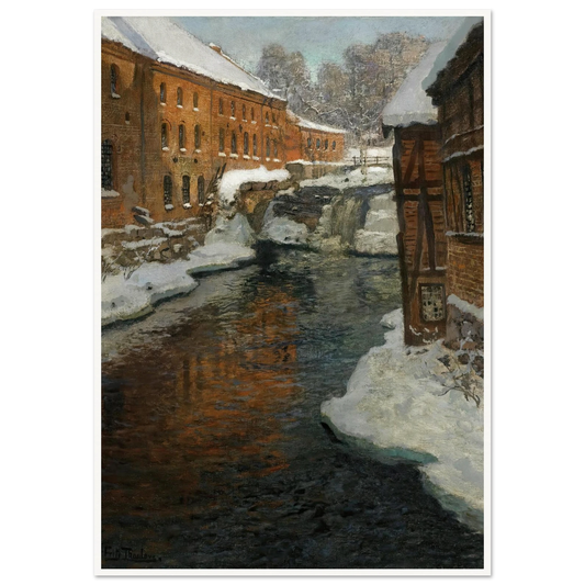 Fra Akerselven (The Akerselven River In The Snow) Art Print | Frits Thaulow - Framed Poster - 30x40 cm / 12x16″ - Black frame