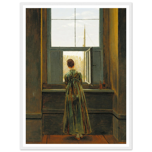 Frau am Fenster Art Print | Caspar David Friedrich - Framed Poster - 30x40 cm / 12x16″ - Black frame