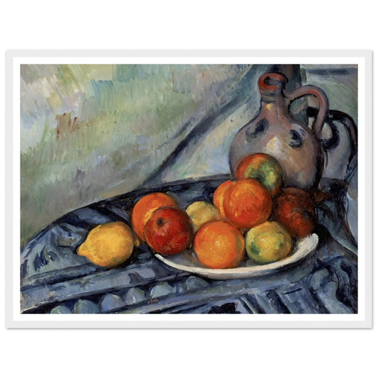 Fruit and a Jug on a Table (circa 1890) Art Print | Paul Cezanne - Framed Poster - 30x40 cm / 12x16″ - Black frame
