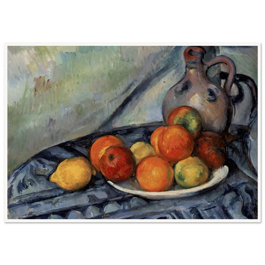 Fruit and a Jug on a Table (circa 1890) Art Print | Paul Cezanne - Framed Poster - 30x40 cm / 12x16″ - Black frame