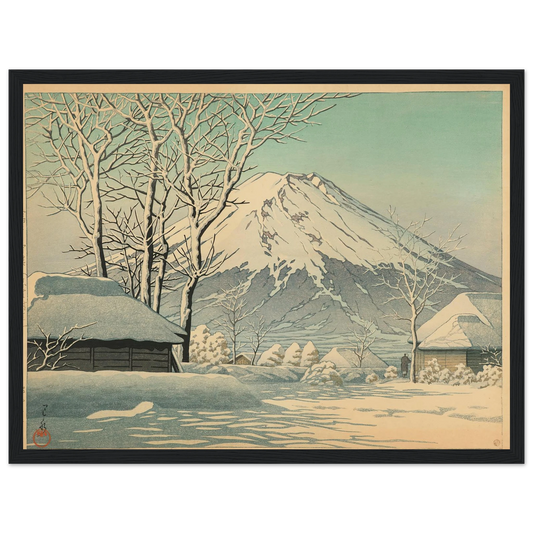 Fuji no yukibare, Oshino fukin (Mt. Fuji, clearing after a snowfall in Oshiono) (1952) Art Print | Kawase Hasui - Framed Poster - 30x40 cm / 12x16″ - Black frame