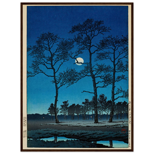 Fuyu no tsuki (Toyamagahara) (Winter moon at Toyamagahara) (1931) Art Print | Kawase Hasui - Framed Poster - 30x40 cm / 12x16″ - Black frame