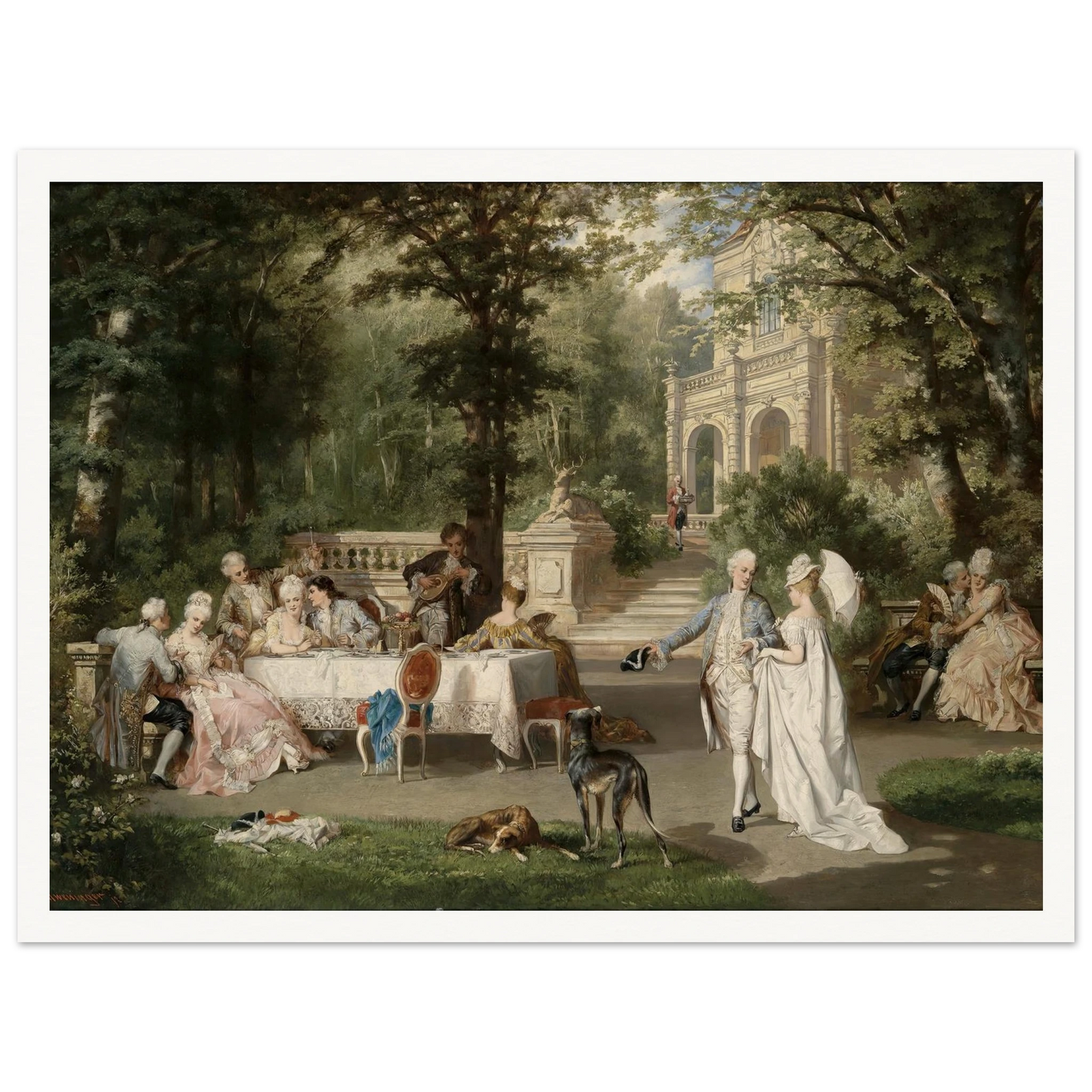 Galante Gesellschaft im Schlosspark Art Print | Carl Schweninger Jr - Framed Poster - 30x40 cm / 12x16″ - Black frame