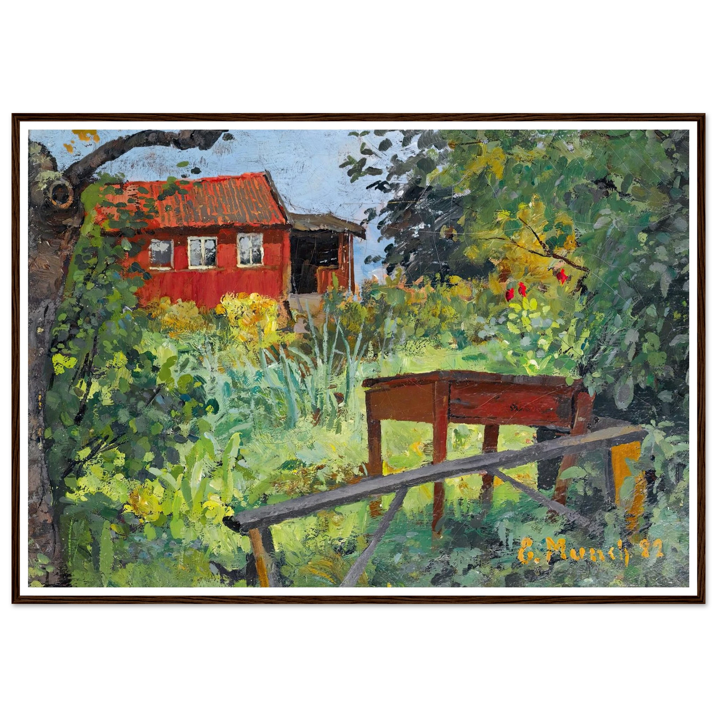 Garden With Red House (1882) Art Print | Edvard Munch - Framed Poster - 30x40 cm / 12x16″ - Black frame