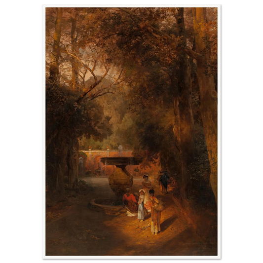 Gardens and fountain of the Villa Torlonia, Frascati, Rome (1881) Art Print | Oswald Achenbach - Framed Poster - 30x40 cm / 12x16″ - Black frame