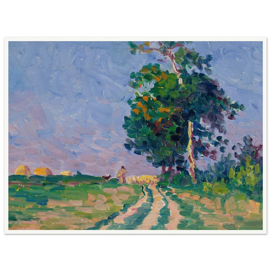 Gardien Et Son Troupeau Sur Le Chemin Aux Environs De Moulineaux (circa 1905) Art Print | Maximilien Luce - Framed Poster - 30x40 cm / 12x16″ - Black frame