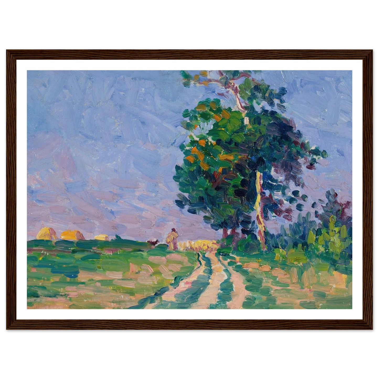 Gardien Et Son Troupeau Sur Le Chemin Aux Environs De Moulineaux (circa 1905) Art Print | Maximilien Luce - Framed Poster - 30x40 cm / 12x16″ - Black frame