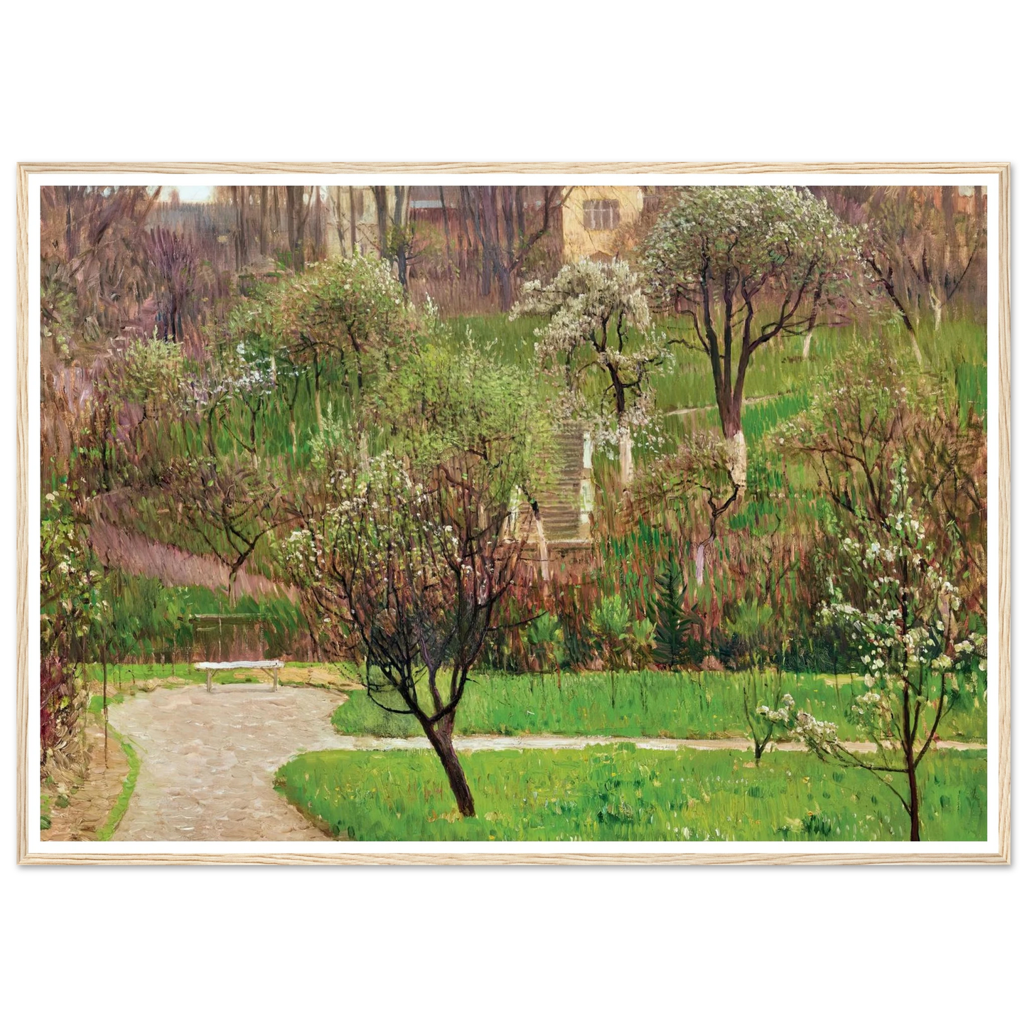 Garten in Döbling (Garden in Döbling, Vienna) (circa 1908) Art Print | Carl Moll - Framed Poster - 30x40 cm / 12x16″ - Black frame