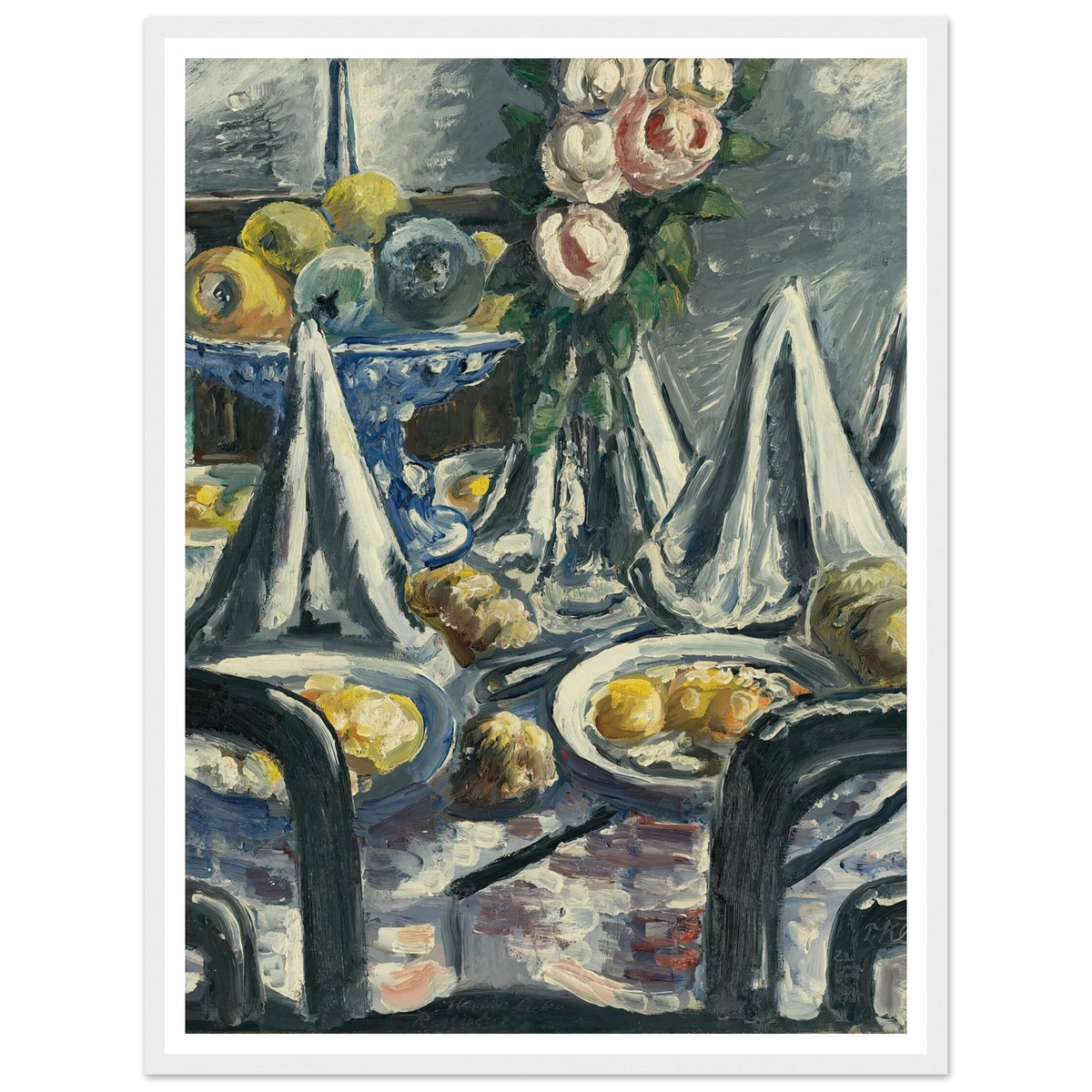 Gedeckter Tisch Mit Servietten Und Rosen (Table Set With Napkins And Roses) (1948) Art Print | Paul Kleinschmidt - Framed Poster - 30x40 cm / 12x16″ - Black frame